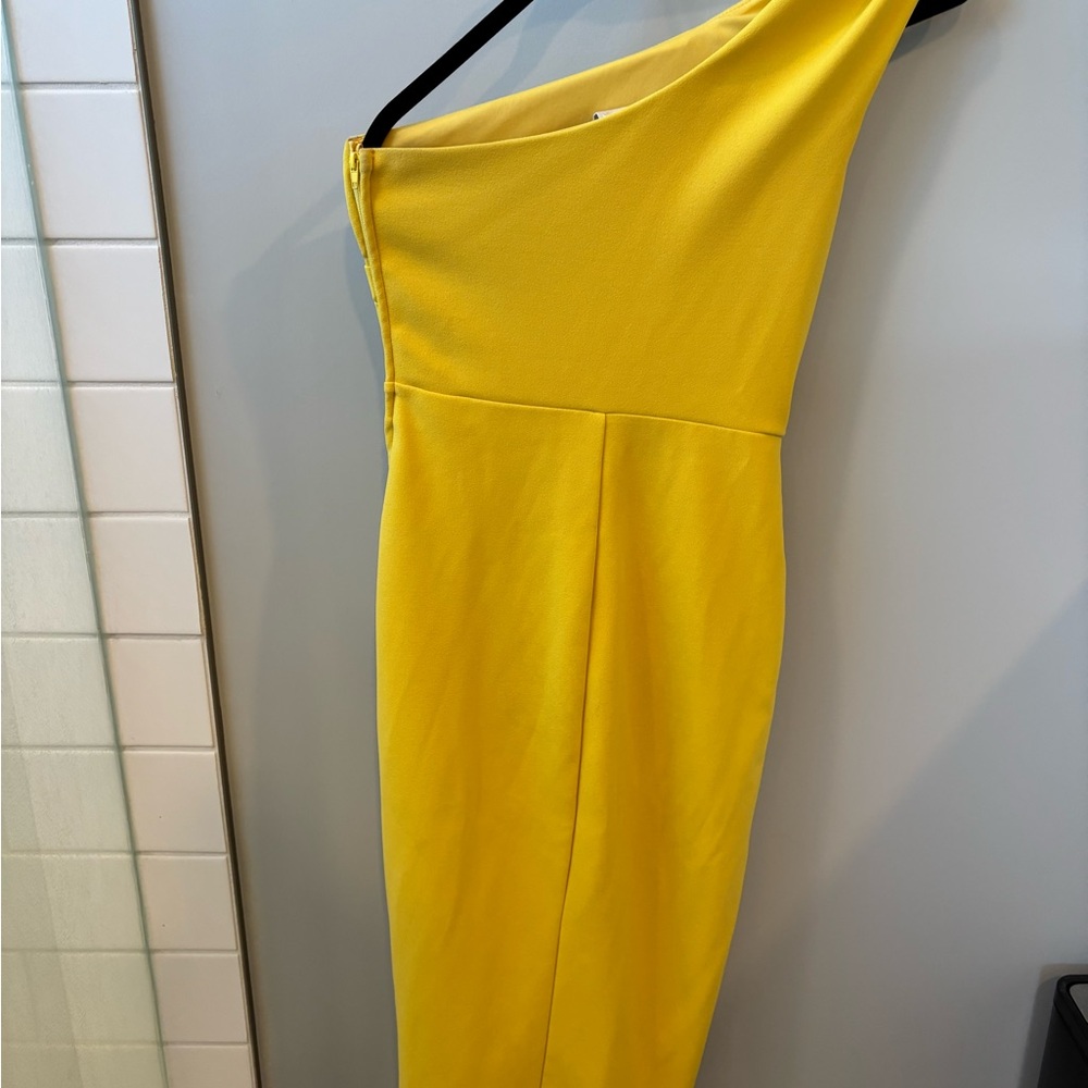 Yellow One-Shoulder Draped Women’s Dress size 2 - Picture 3 of 5
